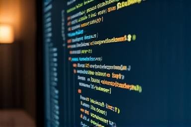 Developer screen with finance-coded Python scripts on a high-end monitor